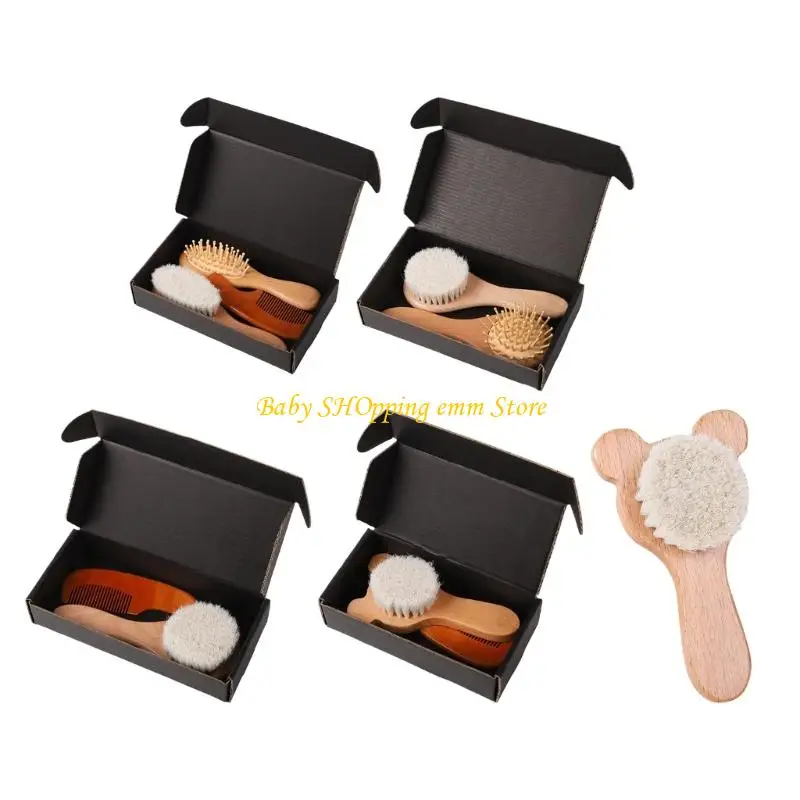 

23GD Wooden Baby Comb & Brush Set Not Toxic Safe Hair Cares Tool For Infant Hair Care