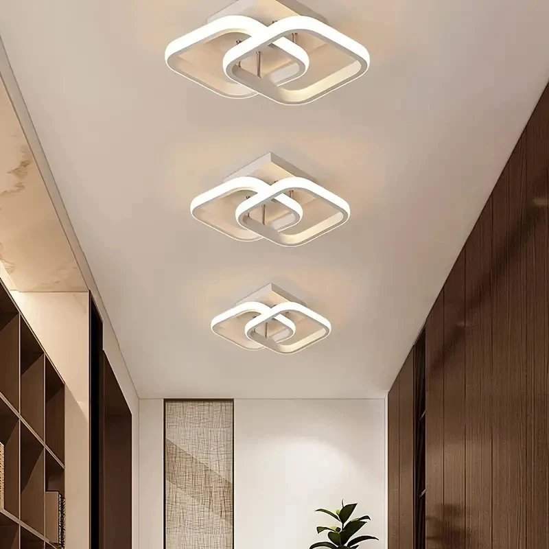 34CM Iron LED Ceiling Lamp Square Ring Pendant for Bedroom Bed Lighting Corridor Aisle Balcony 3 Color Temperature Options
