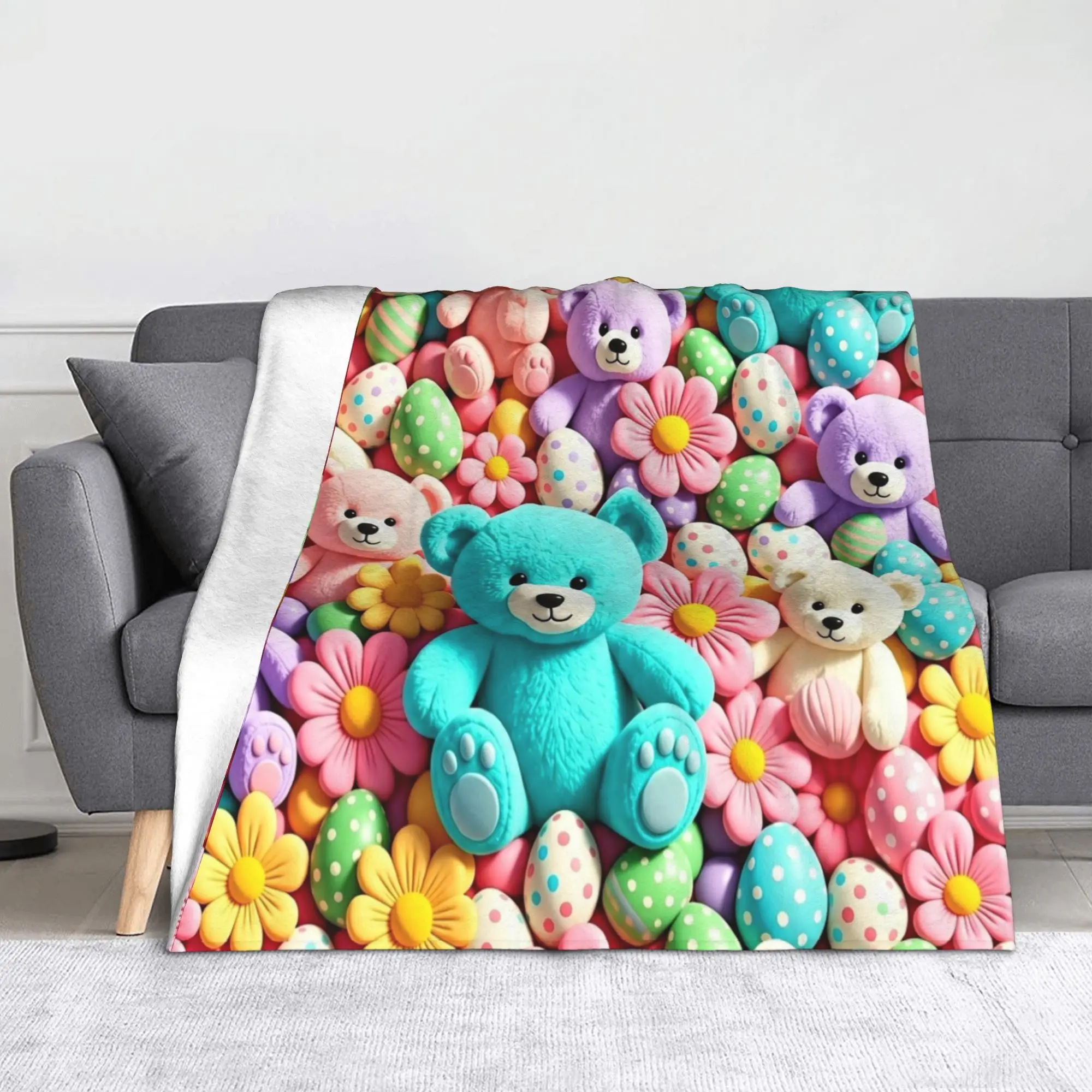 3D Teddys Bear Sweet Cartoon Lovely Knitted Blanket Fleece Candy Flower Super Soft Throw Blanket for Home Couch Bedroom Quilt
