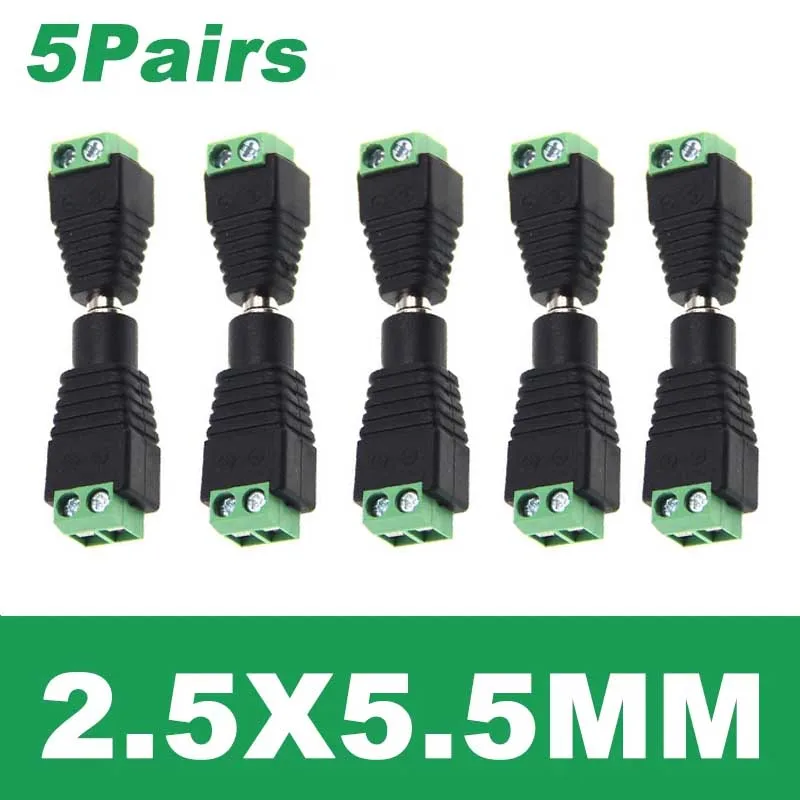 4pcs 12V DC Connector Barrel Jack Adapter Female Male 5.5 2.1 2.5 mm DC Power Connectors For LED Strip Light Power Adapter