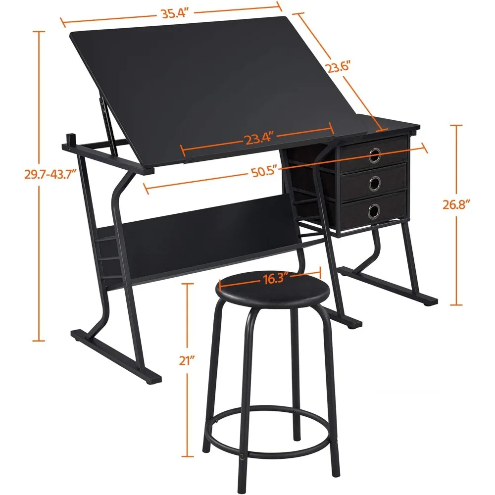 Height Adjustable Drafting Table Art Craft Desk Work Station Hobby Design Studio Tiltable Tabletop Drawing Desk
