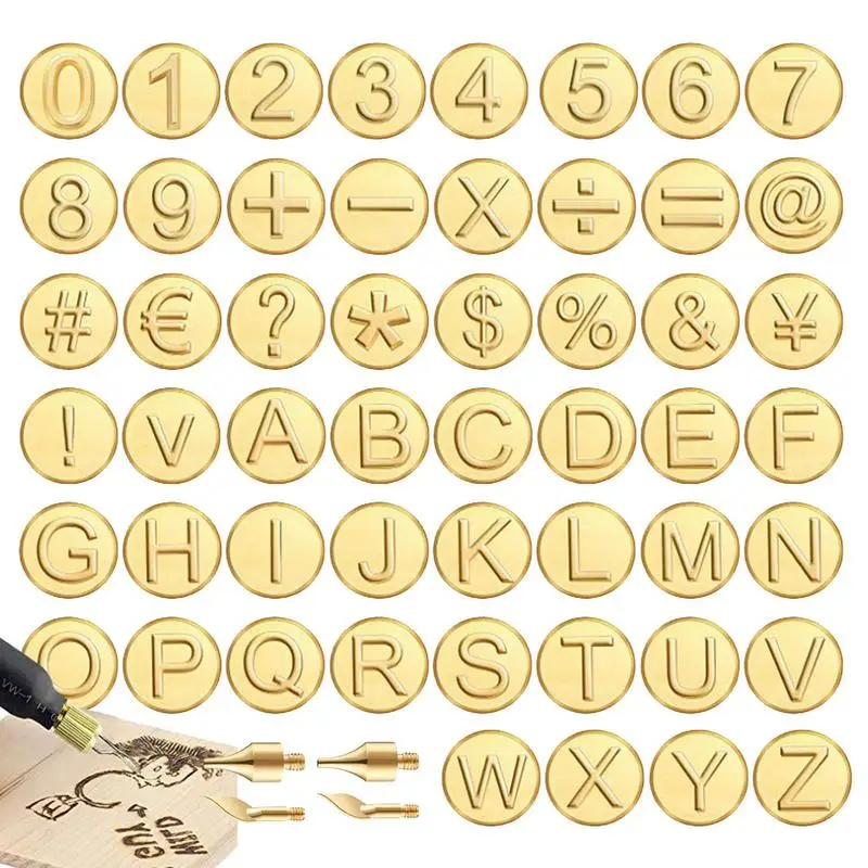 Letter Number Burning Tools 56pcs Alphabet Shape Tips Anti-Rust Embossing Tips Leather Art Drawing Supplies For DIY For Patio