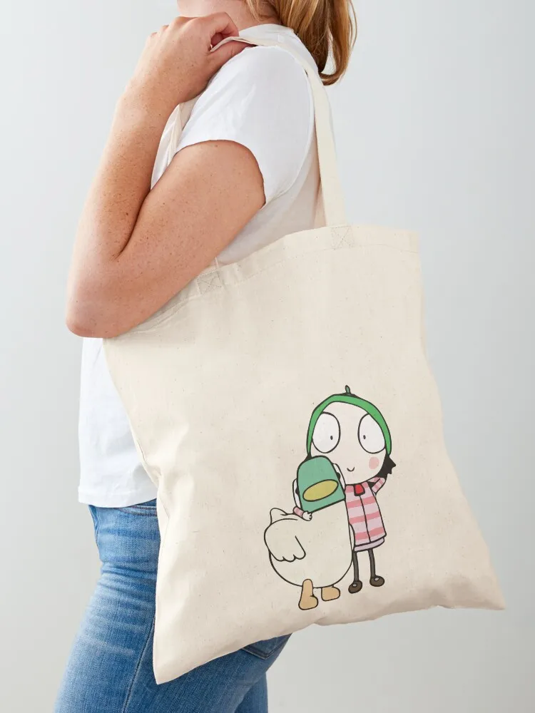 

Sarah and Duck having fun Tote Bag large tote bag Eco bag personalized tote shopping logo