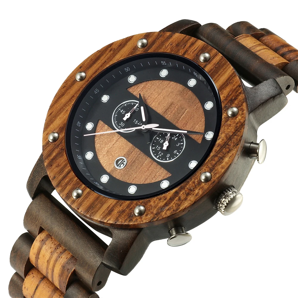 Fashion Men's Wooden Watch - Multi-functional Quartz Movement Elegant Blend of Nature and Technology