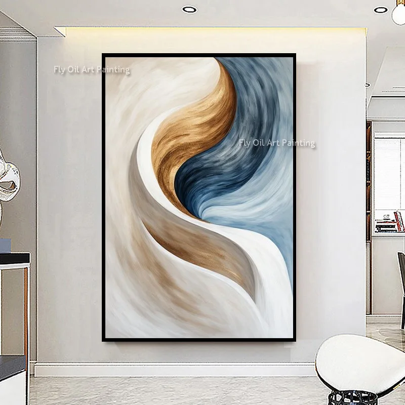 Original Hand Painted Vertical Yin-Yang Swirl Canvas Art, Flowing Layer Paint Sculpture Texture Contemporary Home Wall Hanging