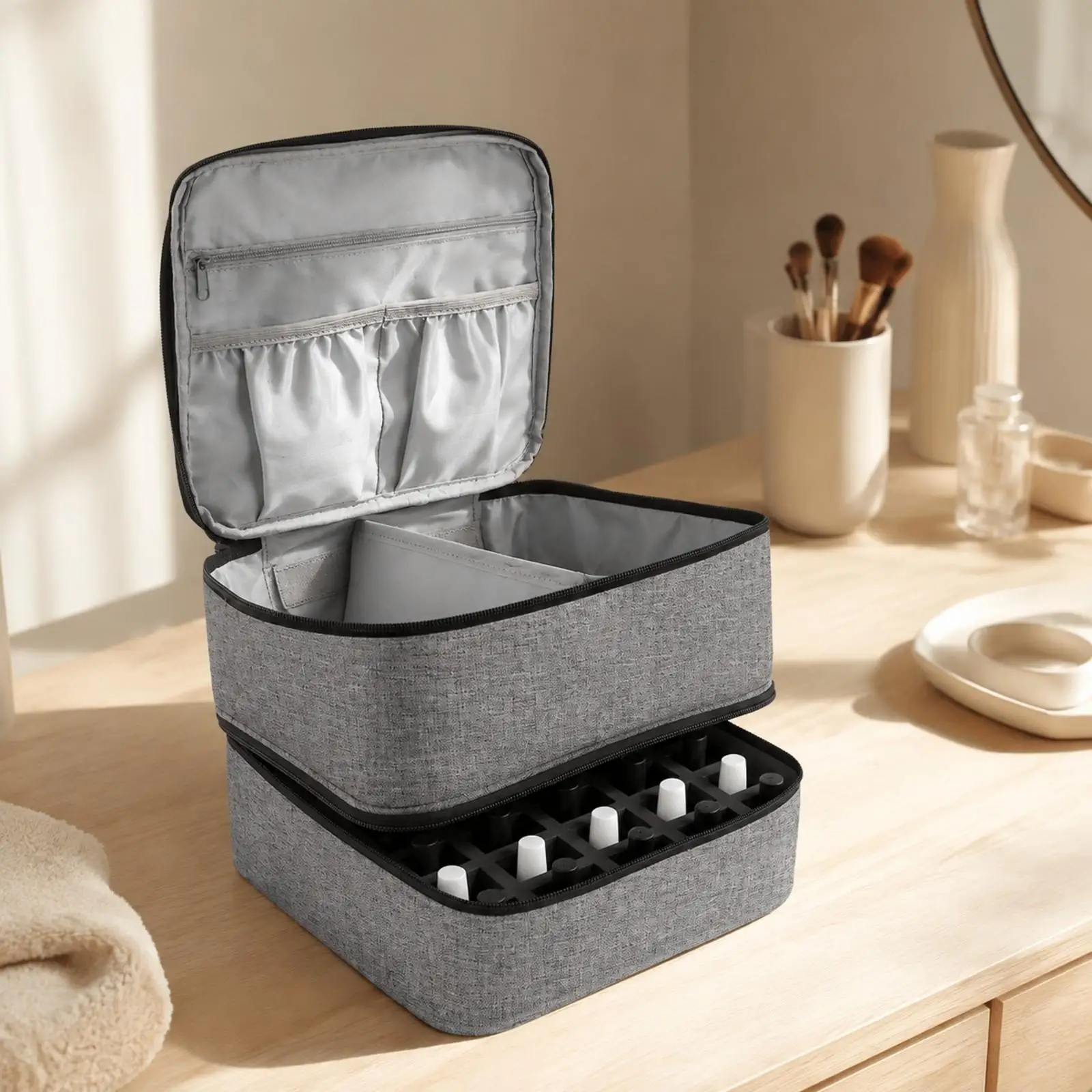 Cosmetic Nail Polish Pouch Organizer Bag Portable Mesh Storage Case for Makeup Tools Salon Use