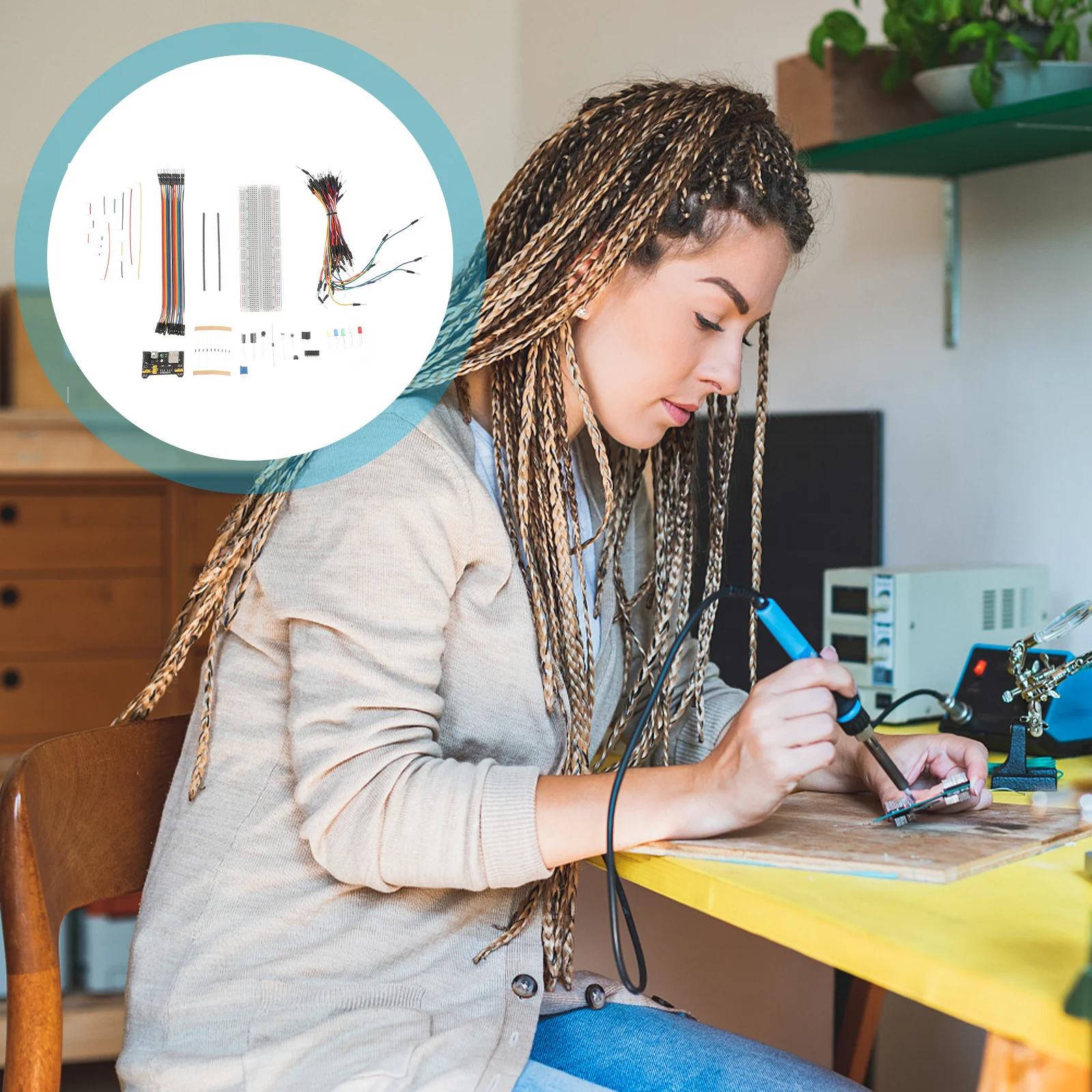 

1 set 1 Set Beginner Starter Kit Power Supply Module Tie-Points Breadboard Jumper Wires Electronics Component Kit For