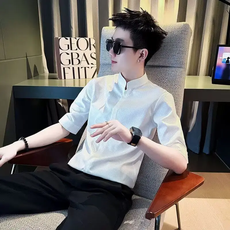 

Busin White irt Men's Workwear f Sve Commute Profional Formal Interview Stand Fit Polyester Spring Season