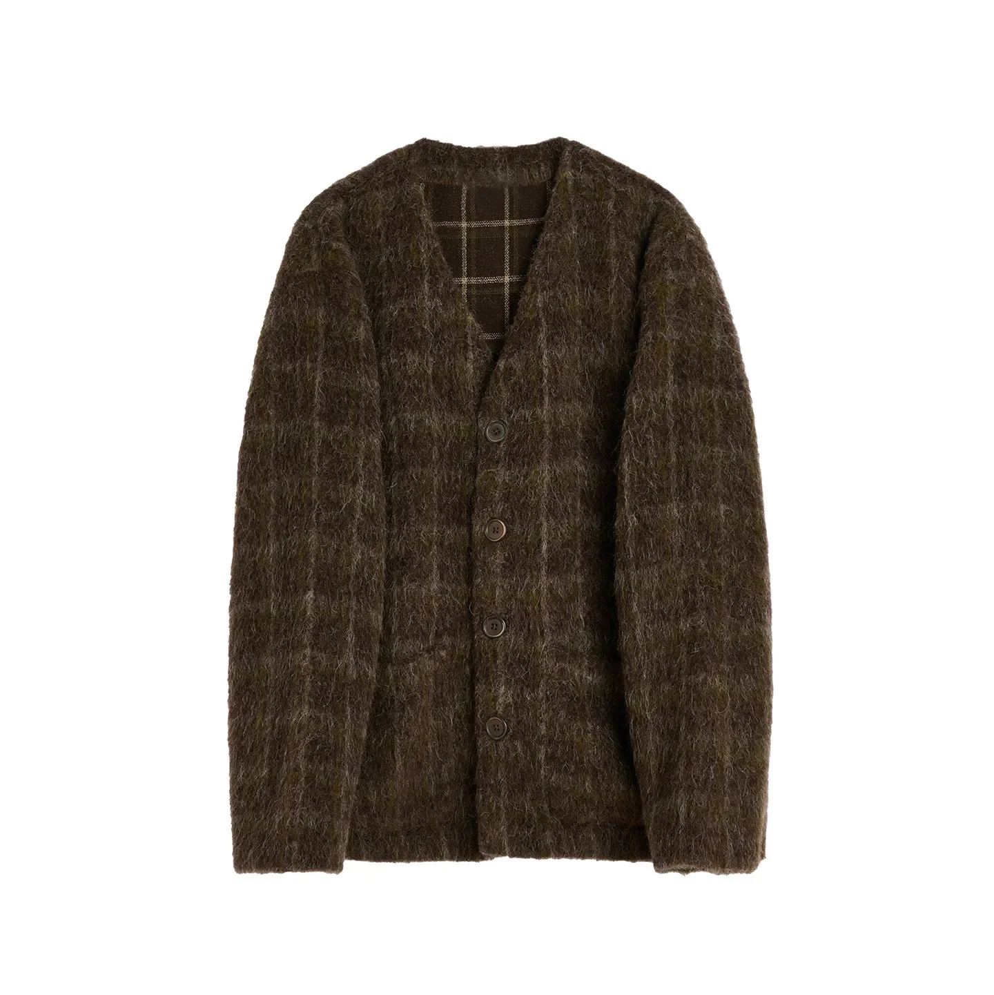 OL style checked mohair casual wool blend knitted jacket