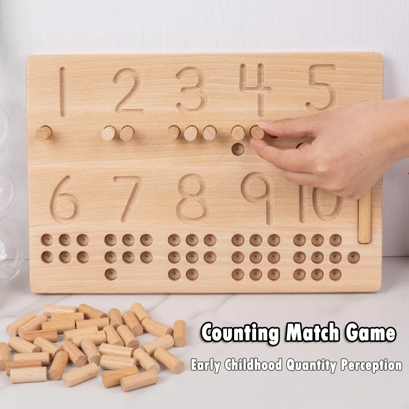 Puzzle Número de madeira para crianças, classificação Montessori brinquedos, 1-10 Digit Tracing Board, placa de prática logarítmica, contando brinquedos de matemática