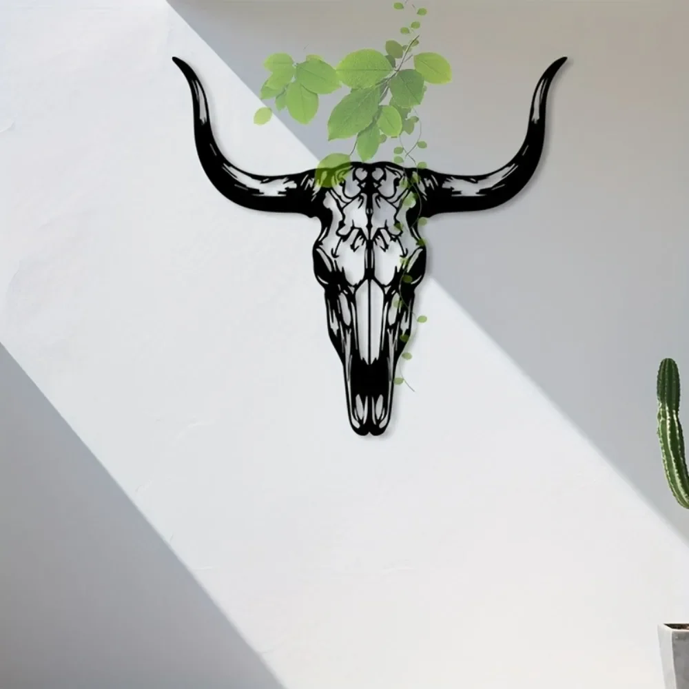 CIFBUY Rustic Bull Skull Metal Wall Art Western Ranch Lodge Home Decor Iron Mural Statue Rodeo Room Hanging Sculpture Gift