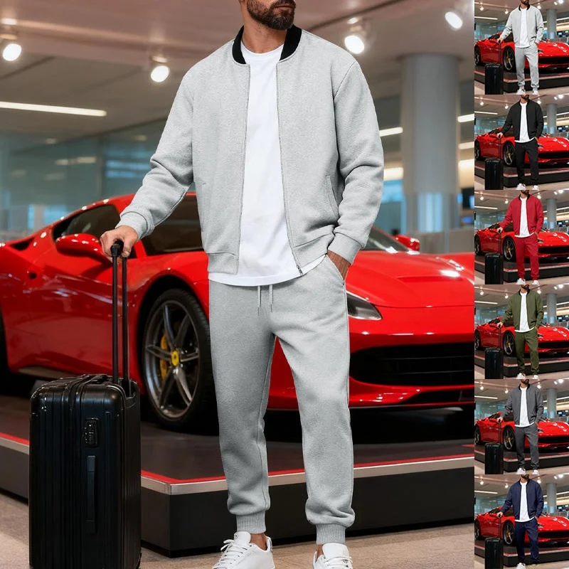 

Мужской спортивный костюм в американском стиле: куртка-бомбер на молнии и длинные брюки для осенне-зимнего сезона, молодежная мода
