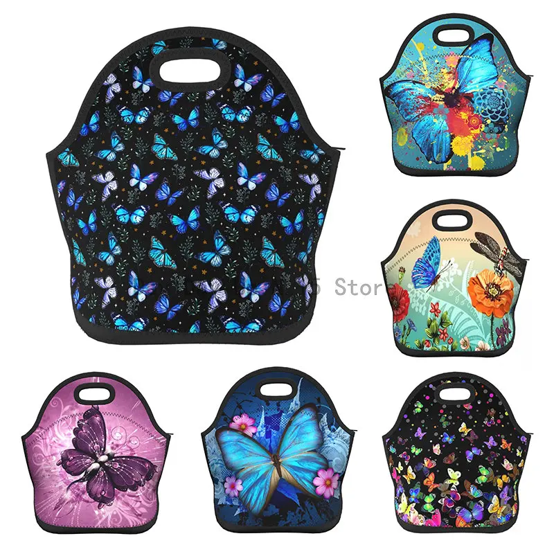 

butterflies lunch bag women Portable Insulated lunch box for men girls boys Neoprene Cooler Tote Lunch Bags