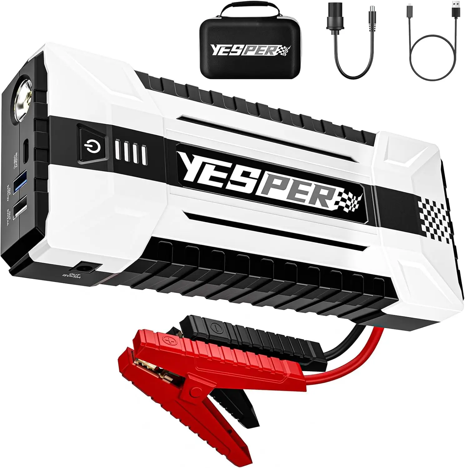 

Portable 12V Car Battery Jump Starter, 26800mAh for Gas and Diesel Engines up to 10.0L, Includes Cables and LED Light