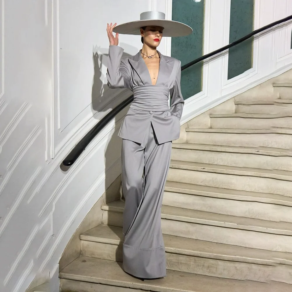 

Ladies Two Pieces Outfits Elegant Jacket Wide-leg Pants Fashion Trousers Luxury Office Female Suits Conjuntos De Mujer