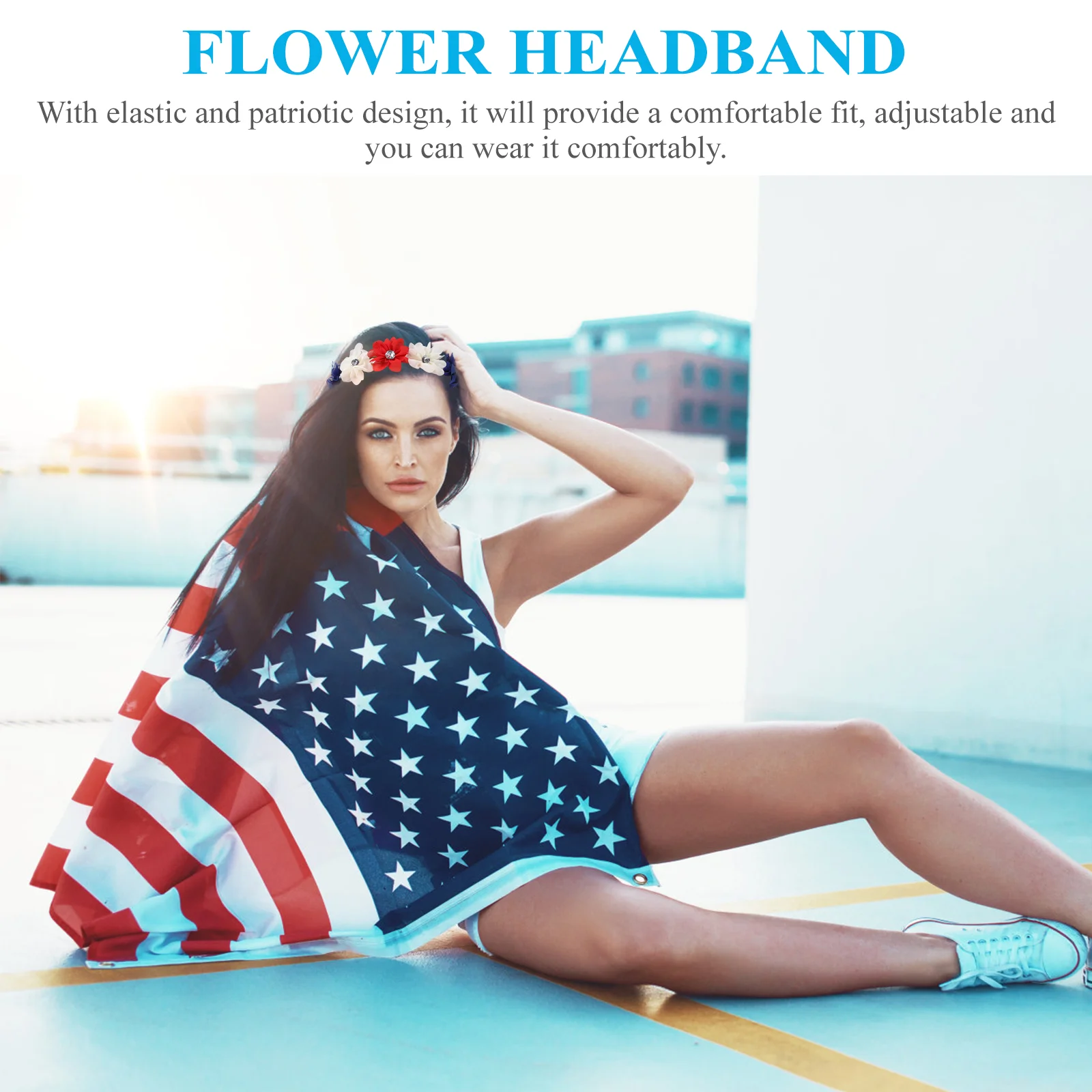 2 Pcs Party Decoration Headband Flower 4th of July Hair Accessories Patriotic Make up Fourth Headbands Fabric Miss