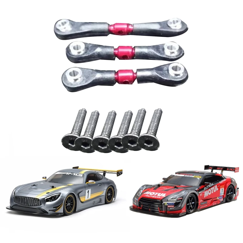 3 pçs metal direção tirante link haste para tamiya tt02 tt02t 1/10 rc peças de carro acessórios