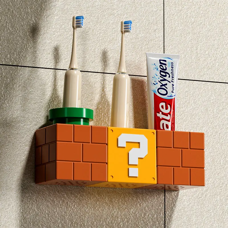 سوبر ماريو الكرتون حامل فرشاة الأسنان أنيمي الإبداعية المنزلية الحائط معجون الأسنان الصرف تخزين فرشاة الأسنان المنظم