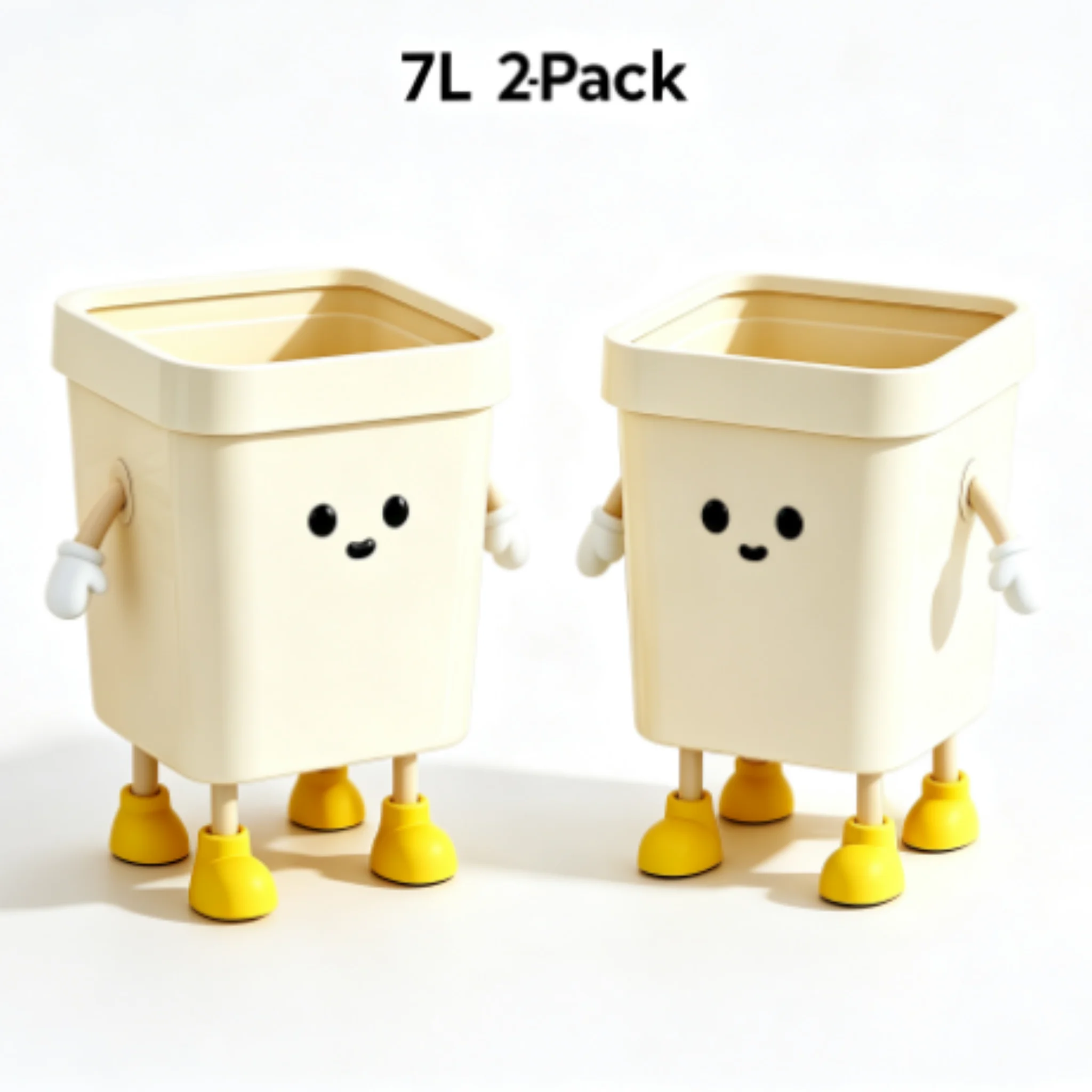 2 Pack 7L Square Desktop Cartoon Trash Can, Standing Character Design Waste Bucket with Press Ring, Garbage Bin for Bedroom Office Dorm