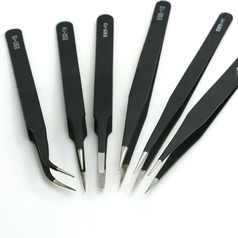 1.5mm Industrial Tweezers Anti-Static Stainless Steel Tweezer Set Mobile Phone Repair Tools ESD Precision Tweezer ESD10 to ESD15