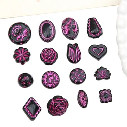 Fuchsia Baroque Style Acrylic Beads Flower Heart Oval Round Square Shape Charm Beads for DIY Jewelry Craft Making Craft