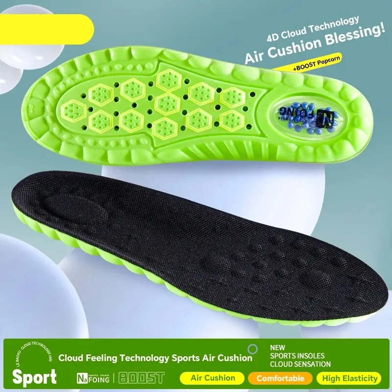 1 Paar 4d Cloud Sport Inlegzolen Voor Schoenen Pu Luchtkussen Zool Zachte Schokabsorptie Deodorant Ademende Hardloop Orthopedische Inlegzolen
