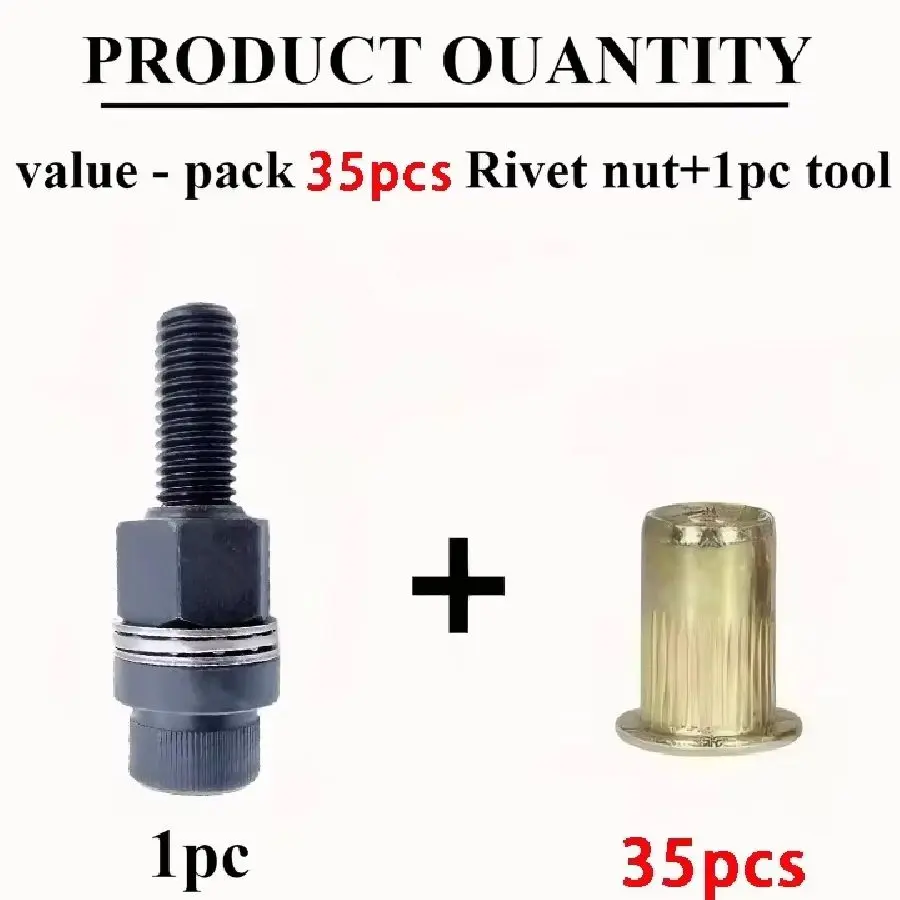 36pcs Rivet Nut Tool Kit M3-M12 Zinc-Coated Threaded Insert Riveter Set for Car Repair Home