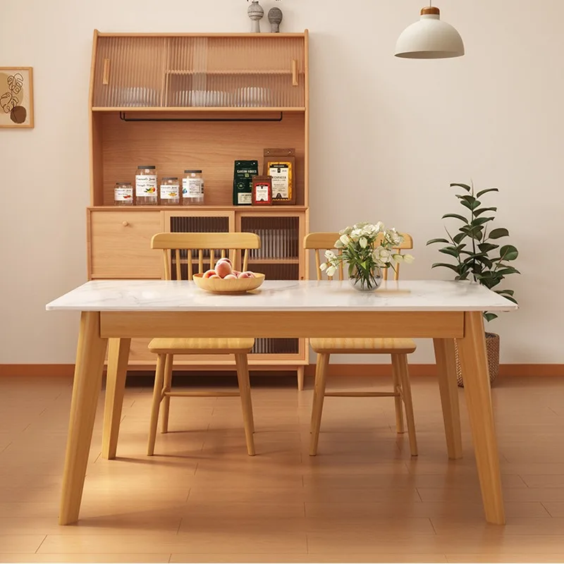 Rock Slab Dining Table And Chair Combination Solid Wood Small Apartment Light Luxury Modern Simple Style Eating Table Rectangula
