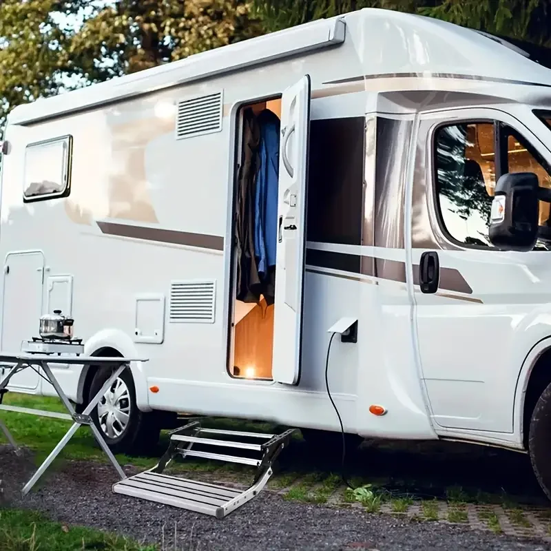RV Electric Foot Pedal Mechanical Pedal RV Entry Steps Aluminum Travel Trailer Steps Folding Mobile Stairs Motorhomes Travel