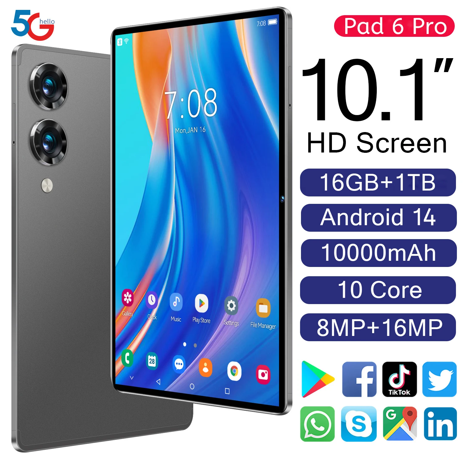 2024 Android 14 Pad 6 Pro 10000mah Tablets PC 16GB+1TB Global 5G Network Tablette WiFi Dual SIM Card 10 Core GPS Original Tablet