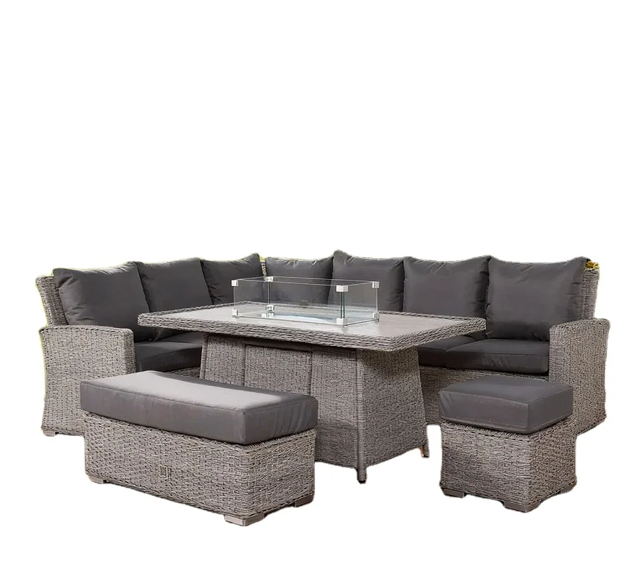 Durable Modern High Quality Grey Color Corner L Shape Leisure Style Aluminum Frame  Outdoor Rattan Garden Furniture Set