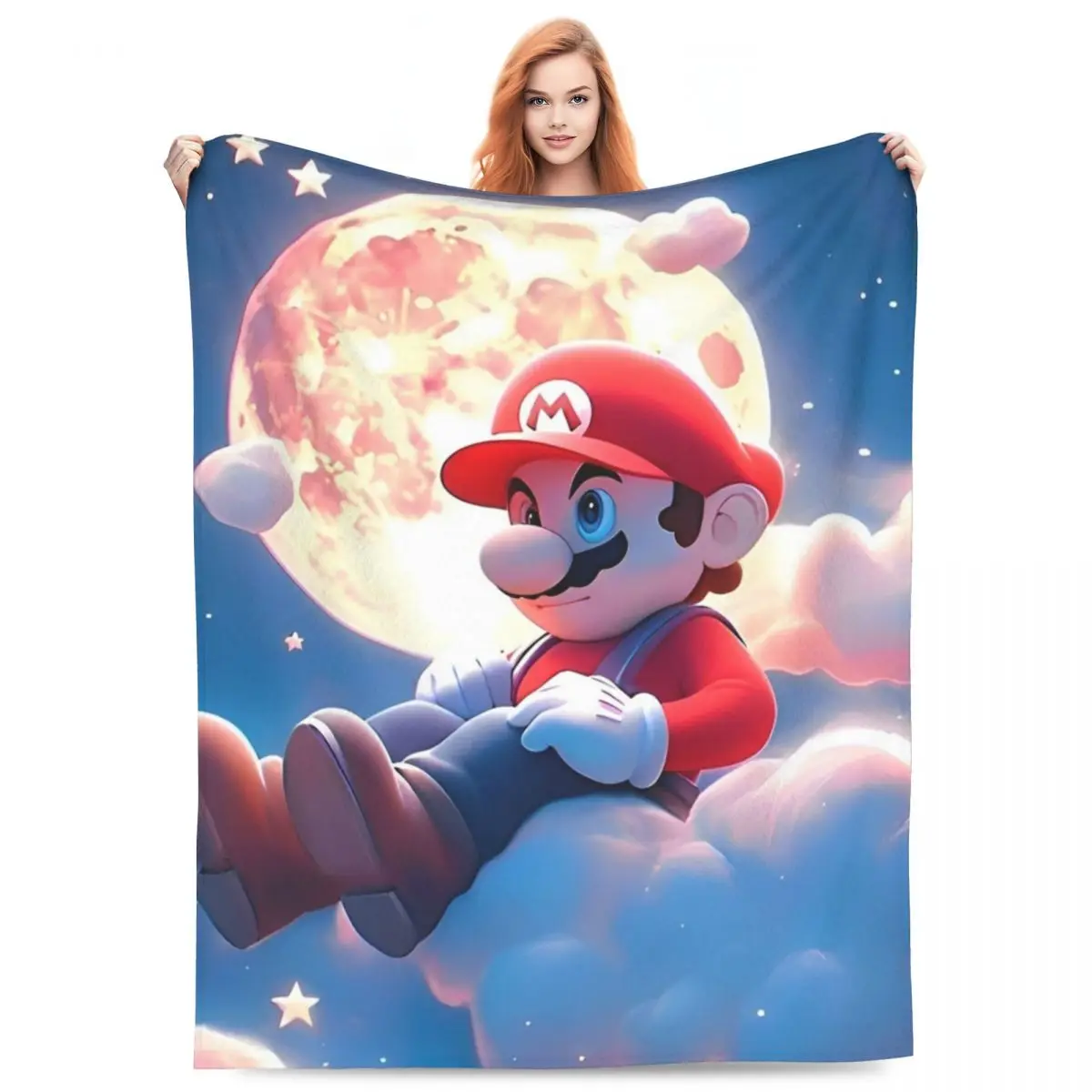 

Cartoon M-marioes Flannel Blanket Warm Soft Throw Blanket for Living Room Travel Office Aesthetic Bedspread Sofa Bed Cover