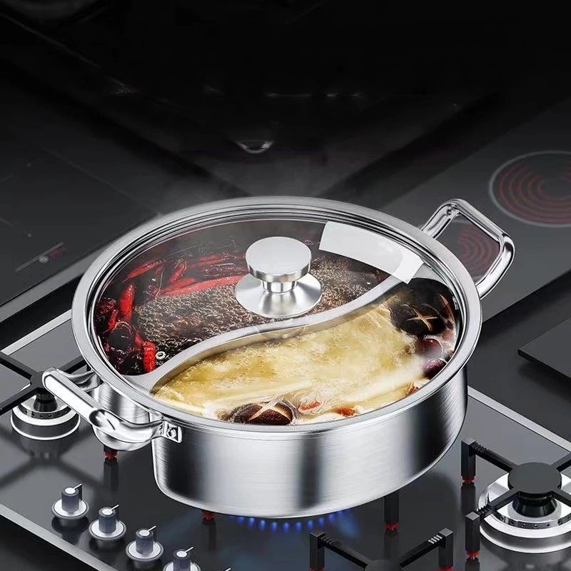 316 Stainless Steel 32cm Divided Hot Pots Fondue Chinese Soup Hotpots Induction Cooker Cooking Pot Twin Divided