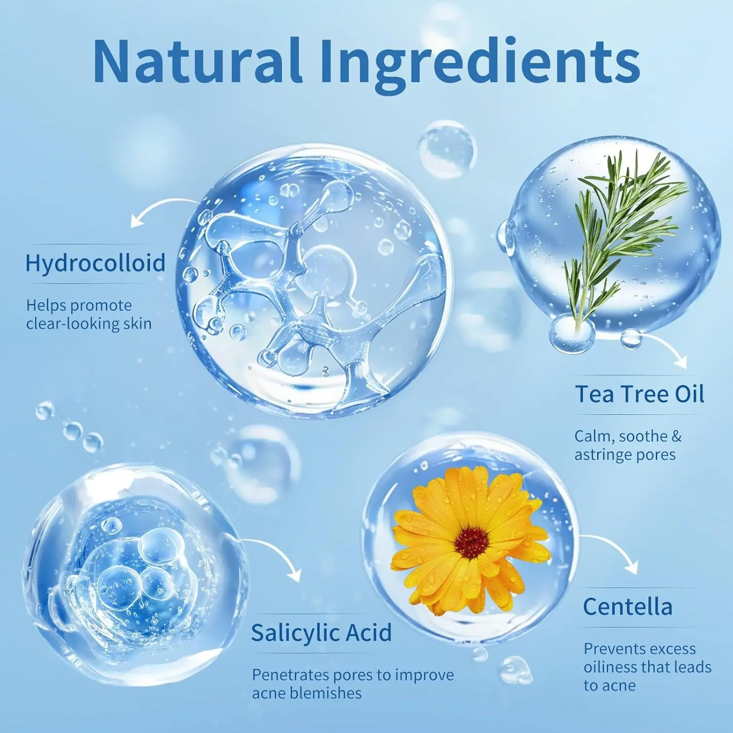 195 قطعة مستديرة/بيضاوية شفافة مقاسين - تحتوي على رقعة حب الشباب بزيت شجرة الشاي، عديمة الرائحة، رقعة إزالة حب الشباب غير المهيجة