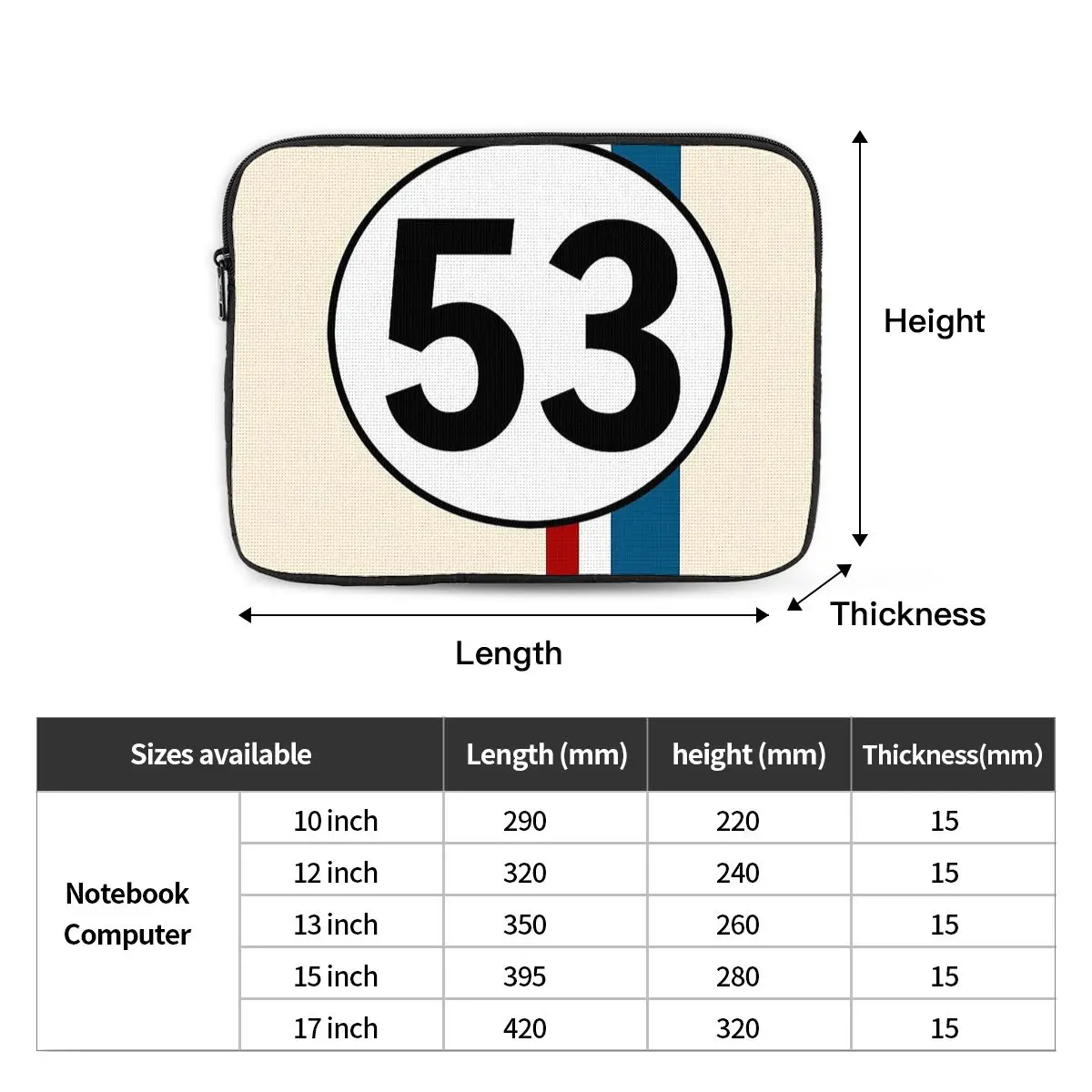 Herbie Number 53 Notebook Laptop Bag Case Pouch 10 12 13 15 17 Inch For Macbook Air Pro Tablet Shockproof Case Bag