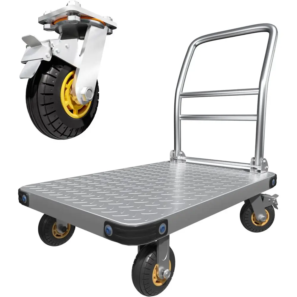 

2000Lbs Steel Push Cart Dolly, 36x24in Large Flatbed, 5 Swivel Wheels for Easy Storage