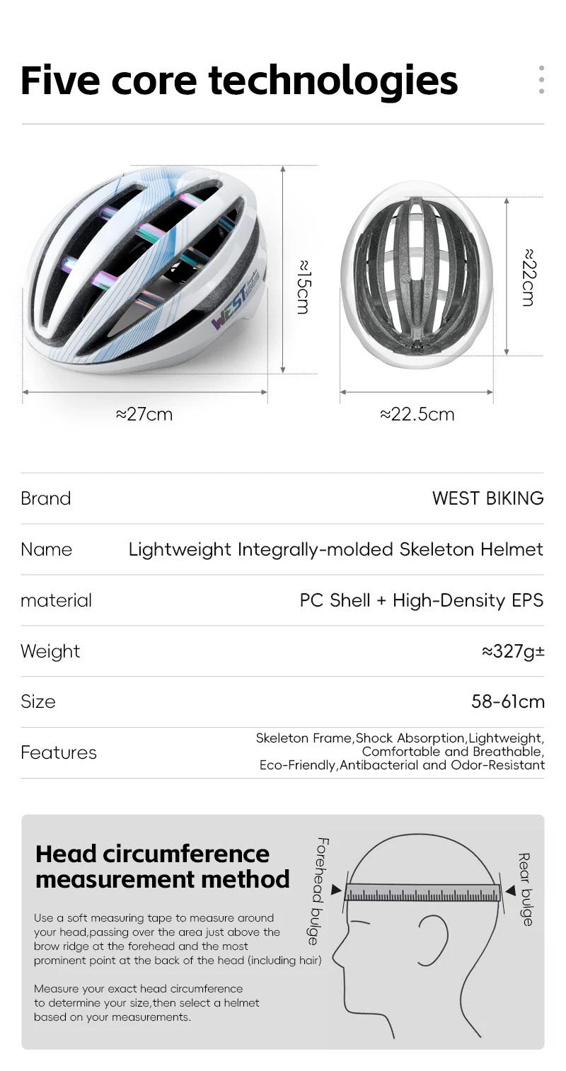 WEST BIKING Fahrradhelm Ultraleichter Fahrradschutzhelm für Erwachsene MTB Rennradhelme Männer Frauen Racing Atmungsaktiver Helm – Detail 3