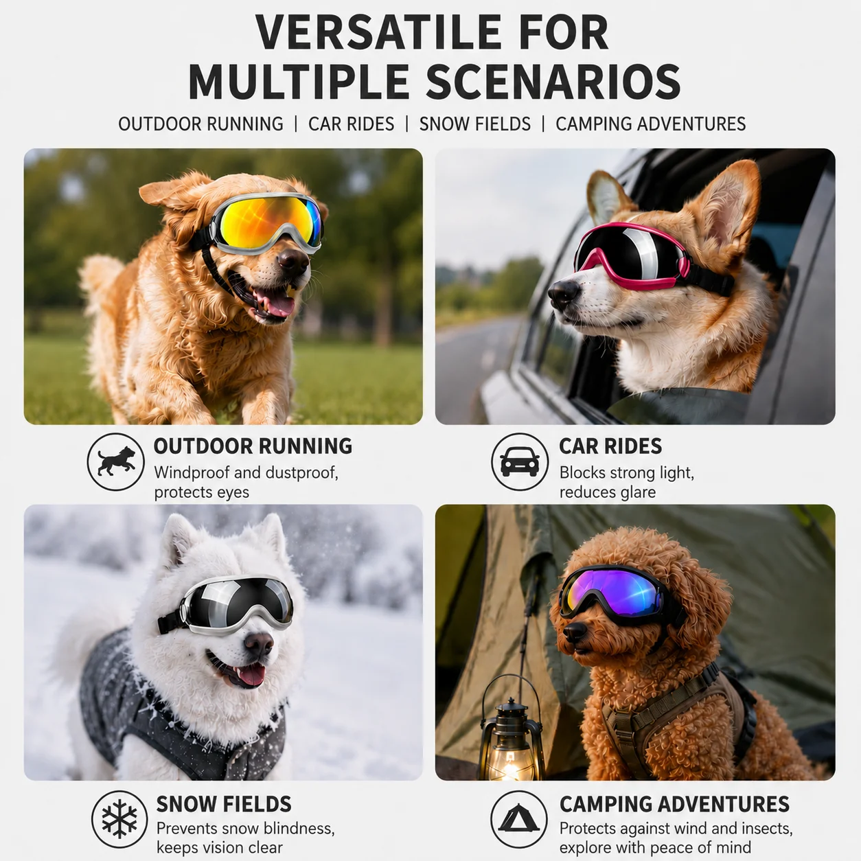 Adjustable Dog Sunglasses UV Protection Pet Goggles Soft Waterproof Puppy Glasses Small to Medium Dogs Outdoor Riding & Driving