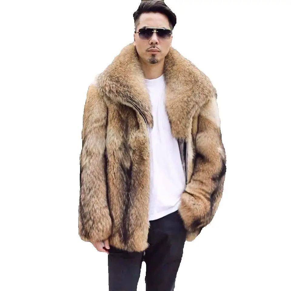 

Fangtai Fur 2025 New Luxury Warm Winter Men's North American Wolfskin Fur Coat Men's Jacket Coyote Fur men's Real Wolf Fur Coat