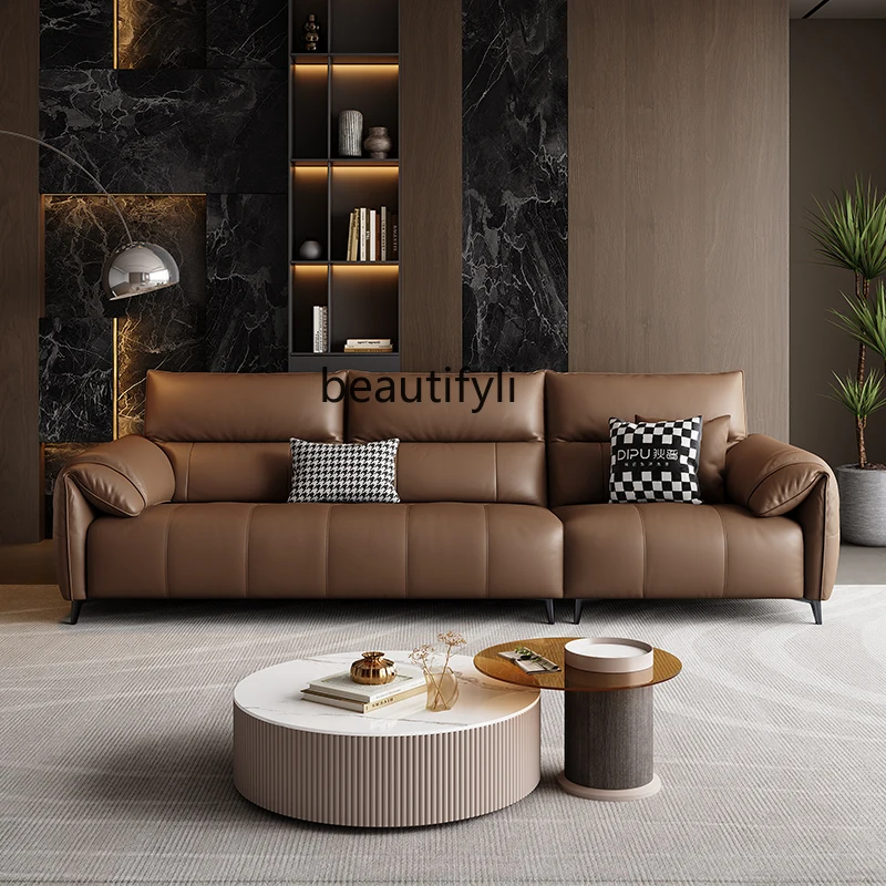 Italian minimalist leather sofa living room simple small apartment first layer cowhide new sofa