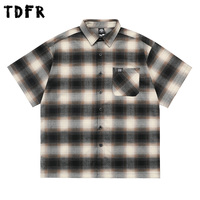 Chicano Style Plaid Short Sleeve Shirts Mens Summer Letter Embroidery Pocket Lapel Half-Sleeve Checked Shirt Men