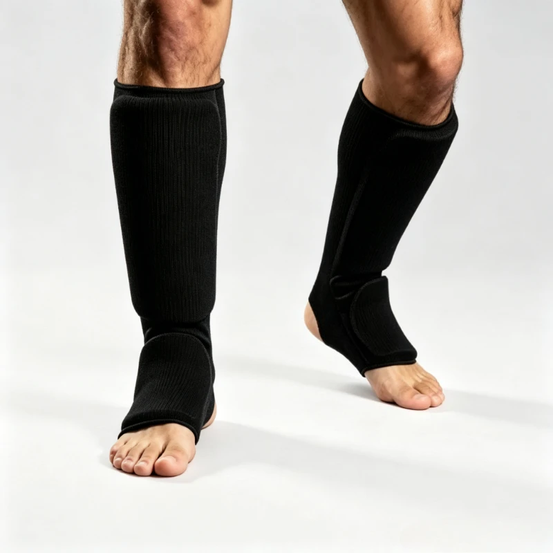 Karate Shin Guards with Instep Protection Stretch Cotton Knit Thick EVA Foam Padding for Kickboxing Muay Thai Training Gear