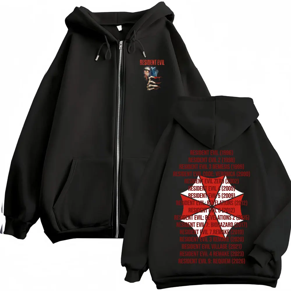 Resident Evil Requiemm Zip Up Hoodies Men's Women Fashion Gothic Classic Zipper Hooded Coats Casual Jacket Sweatshirt Streetwear