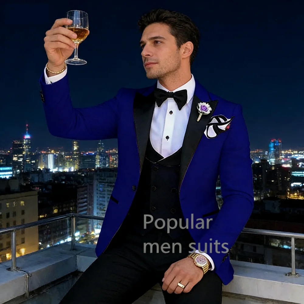 

Novo 3-Piece Men's Formal Terno Business Suit with Notched Lapel Slim Fit Smoking Jacket Blazer for Wedding Party