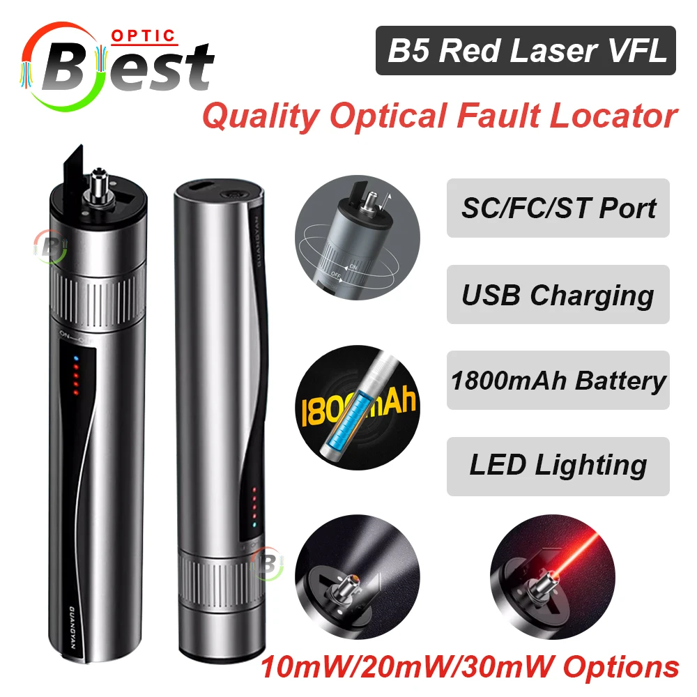 

B5 Visual Fault Locator 5/10/20/30mW VFL Optical Fiber Red Light Laser Pen for Network Cable Test Optic Source Tester Detector