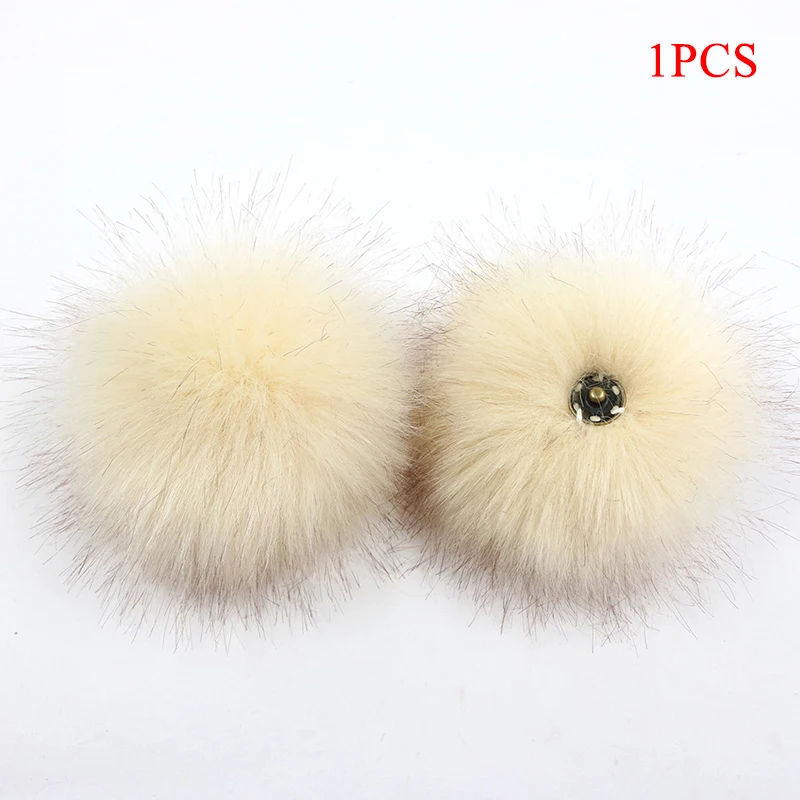 8cm Colorful White Faux Fox Pompoms Luxury Fur Ball for Knitted Hat Cap Winter Beanies Real Fur Pom Poms with Button or Rope