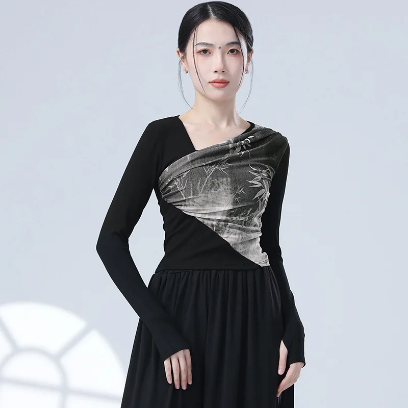 الرقص الصيني الحبر اللوحة نمط الرقص الكلاسيكي ممارسة الملابس النسائية النمط الوطني سليم المناسب قصيرة الأكمام قمم