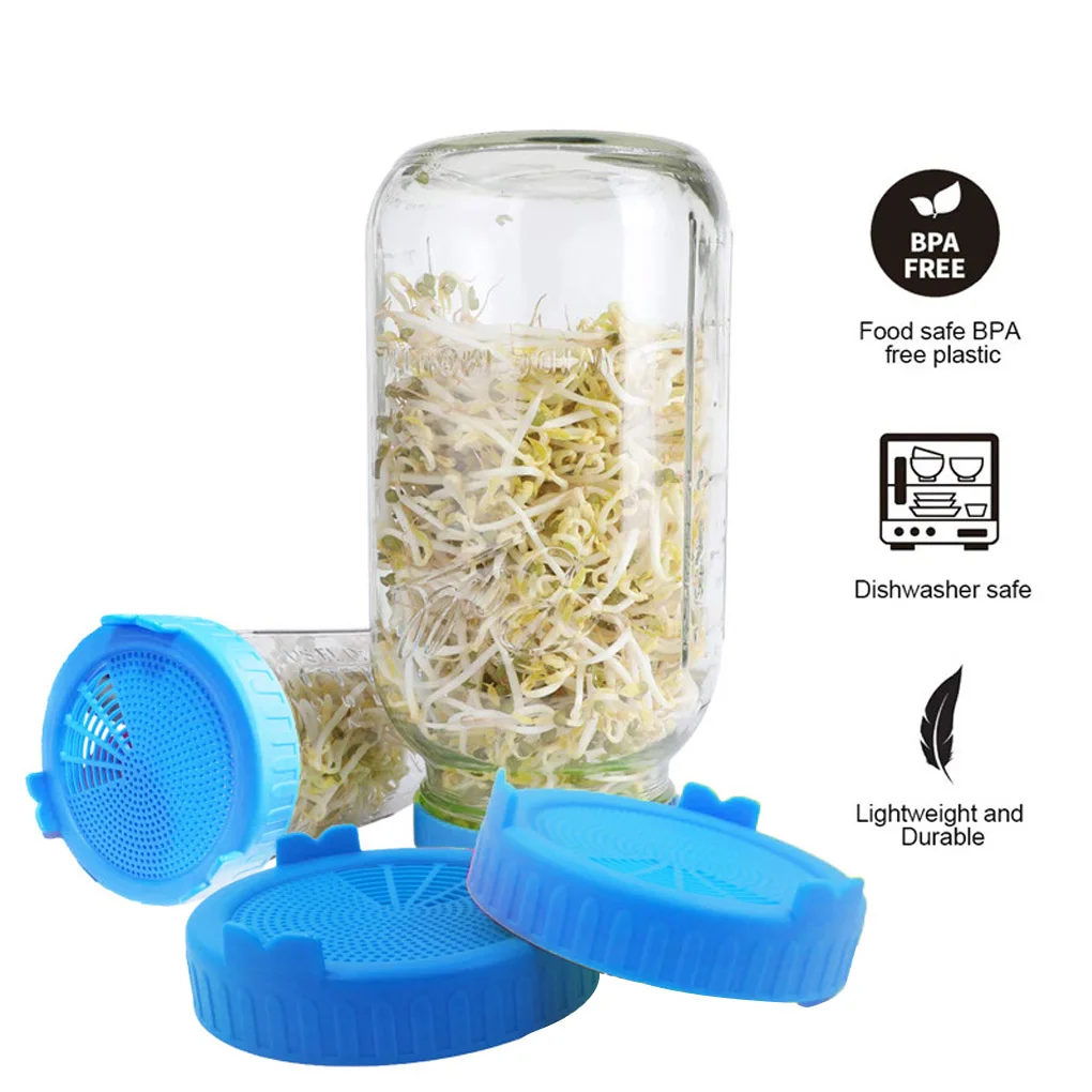 2PCS Grow Bean Sprouts Alfalfa Salad Sprouts Lids Plastic Jar Seed Sprouting Planting Lids