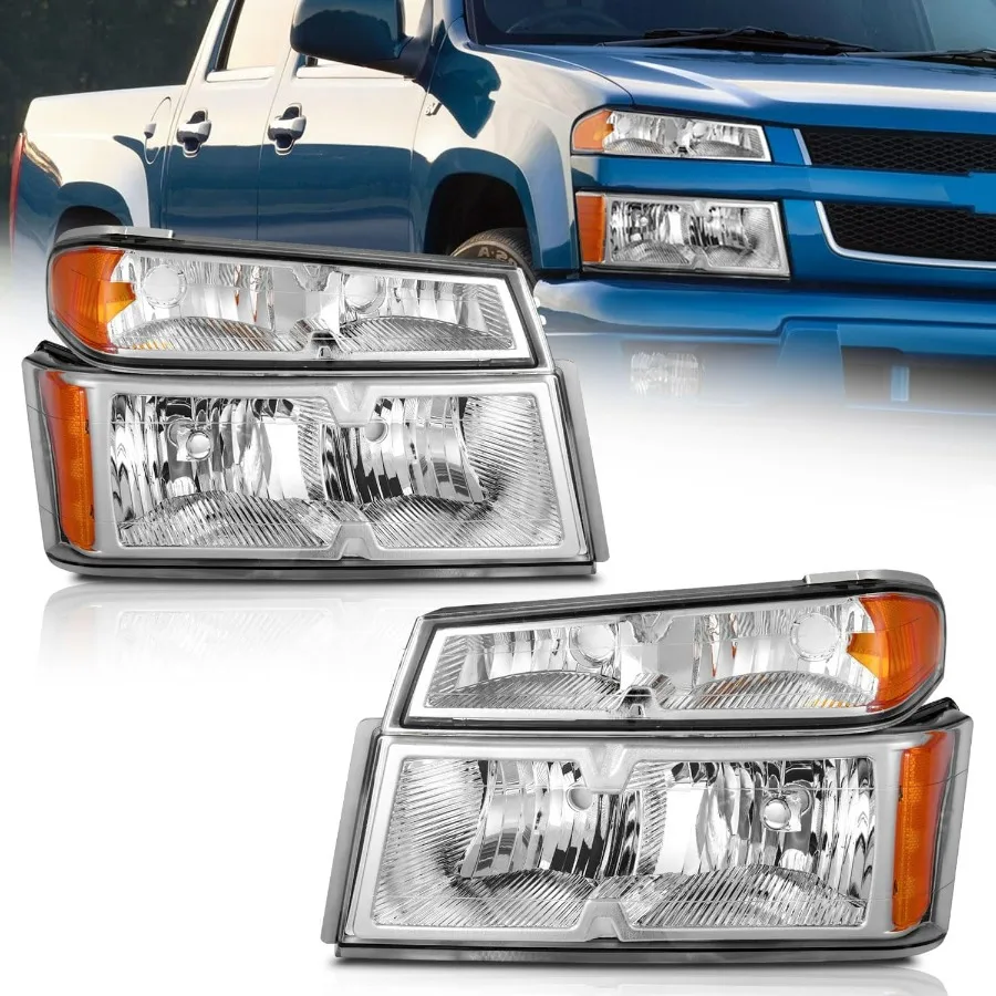 

Headlights for 2004-2012 Chevy Colorado/GMC Canyon,for 2006-2008 Isuzu I-Series, Headlamp Chrome Housing Amber Reflector Left+Ri