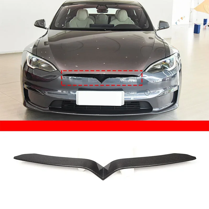 

For Tesla Model S 2023+ Real carbon fiber car styling front center grille decorative strip sticker car protection accessories